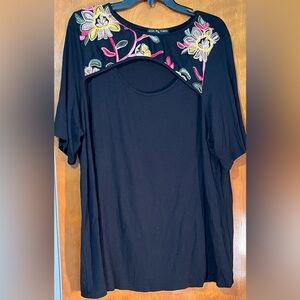 Kim & Cami Black Blouse with Pink and Yellow Floral Design